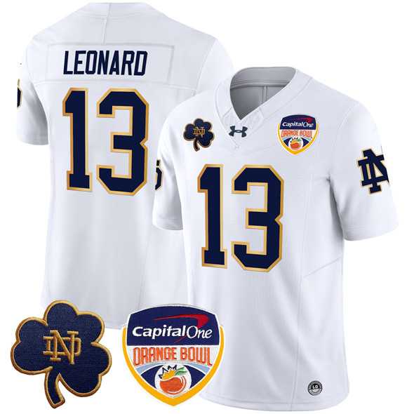 Men%27s Notre Dame Fighting Irish #13 Riley Leonard White F.U.S.E. 2024 Orange Bowl Patch Limited Stitched Jersey Dzhi->ohio state buckeyes->NCAA Jersey